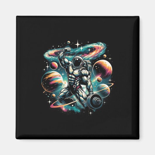 Aimant Cool Galaxy Bodybuilder Astronaut Sur La Construct (Devant)