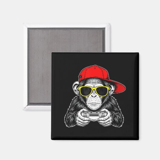Aimant Cool Gamer Monkey With Controller Funny Gaming Vid (Recto/Verso)