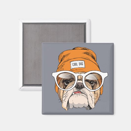 Aimant Cool Hipster Bulldog (Recto/Verso)