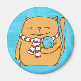 Aimant cool jour coeur chaud Gros chat et petit oiseau