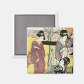 Aimant Cool oriental japonais classique geisha lady art (Recto/Verso)