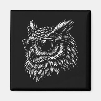 Aimant Cool owl bird with sunglasses vintage ink retro