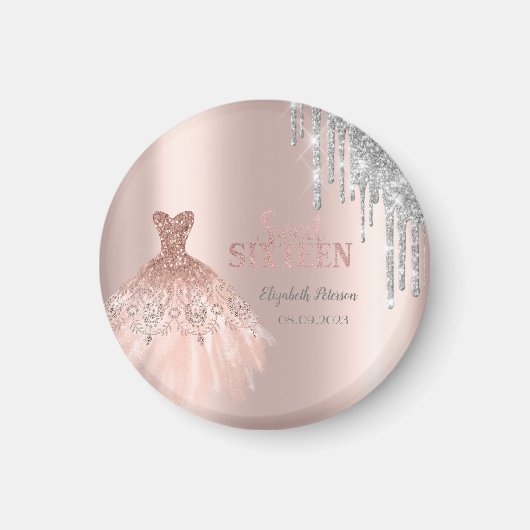 Aimant Cool Parties scintillant Argent, Robe Rose Or (Devant)