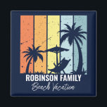 Aimant Cool Retro Beach Vacances Custom Navy Blue<br><div class="desc">Un service de massage en chambre, une literie hypoallergénique et un service de réveil par téléphone sont disponibles sur demande. Les palmiers cool se dressent contre les couleurs rétro de l'orange et du jaune au-dessus de votre nom de vacances customisé en écriture blanche. Les cadeaux correspondants sont parfaits pour un...</div>