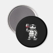 Aimant cool turtle drinking red wine art print_1 (1) (Recto/Verso)