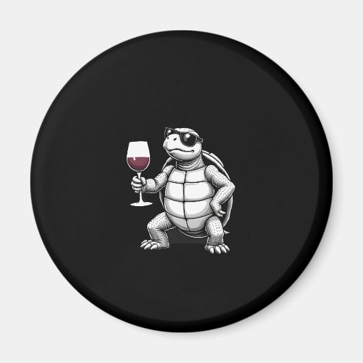 Aimant cool turtle drinking red wine art print_1 (4) (Devant)