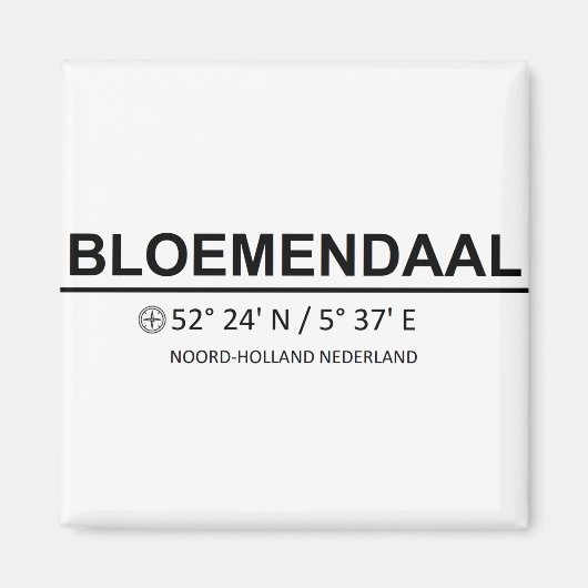 Aimant Coordonnées Bloemendaal - Coordonnées Bloemendaal (Devant)