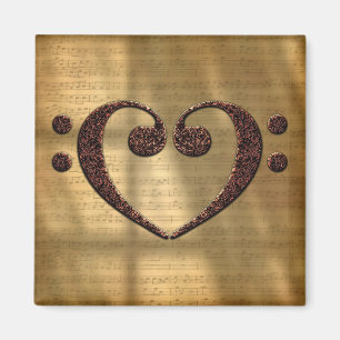 Aimant Copper Double Basse Clef Heart Music Lover