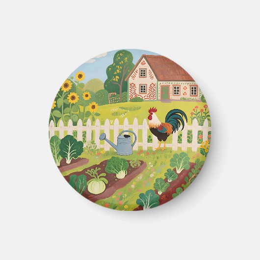 Aimant Coq de jardin de ferme coloré (Devant)