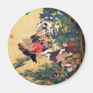 Aimant Coq et Hen avec Hydrangeas par Ito Jakuchu