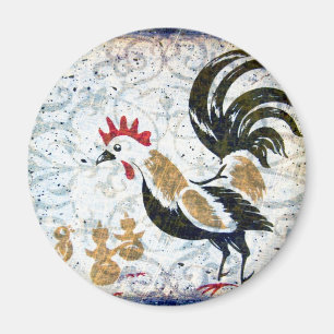 Aimant Coq et poussins Vintages