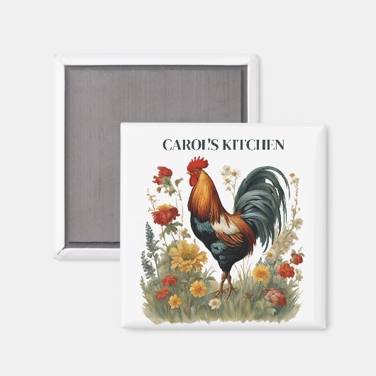 Aimant Coq Vintage végétal personnalisé (Recto/Verso)