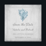 Aimant Coque conch bleu Enregistrer l'aimant date<br><div class="desc">Élégant et simple Enregistrer l'aimant Date avec une vintage coque de conque contre un arrière - plan gris grinçant. Ce design est un choix unique pour annoncer un mariage moderne. Facile à customiser avec vos détails mariages. Cliquez sur "Customiser" pour trouver d'autres options de personnalisation.</div>