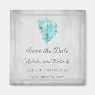 Aimant Coque conch turquoise Enregistrer l'aimant date