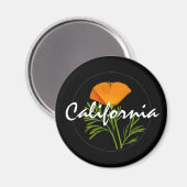 Aimant Coquelicot de Californie sur noir avec texte "Cali (Recto/Verso)