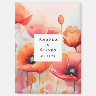 Aimant Coquelicots à l'aquarelle rouge dans un champ d'En