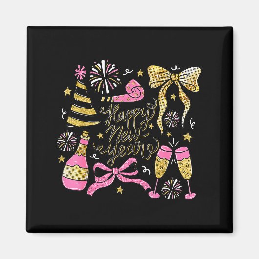 Aimant Coquette Happy New Year 2026 Champagne New Year's  (Devant)