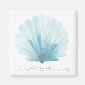 Aimant Coquillage côtier bleu et blanc Aqua Personnalisé (Devant)