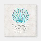 Aimant Coquillage rustique Turquoise Enregistrer la date (Devant)