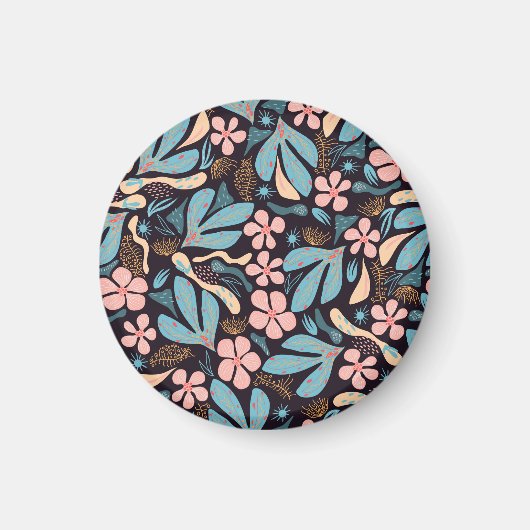 Aimant Coral Blue Floral Dark Print (Devant)
