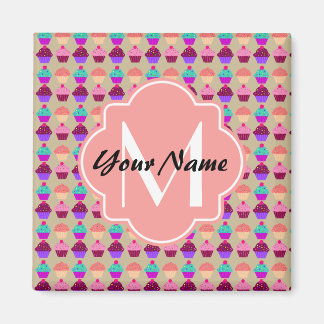 Aimant Coral Cupcake Nom personnalisé, Monogramme personn