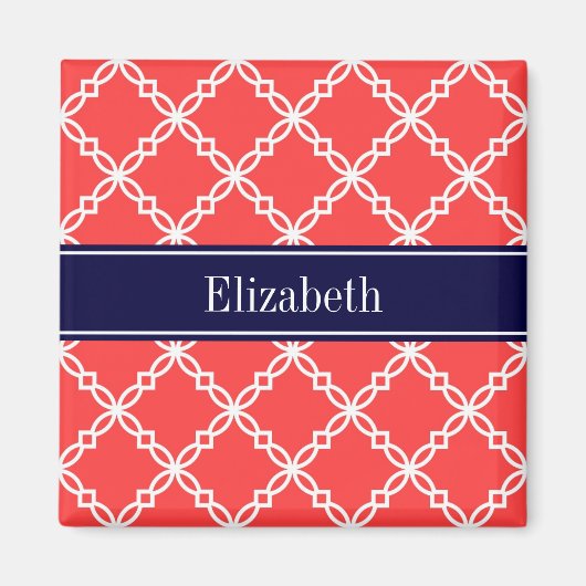 Aimant Coral Red Fancy Quatrefoil Navy (Devant)