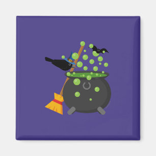 Aimant Corbeau de sorcière regardant dans une cauldron bo
