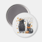 Aimant Corbeau et chat Automne Thanksgiving Crow (Recto/Verso)
