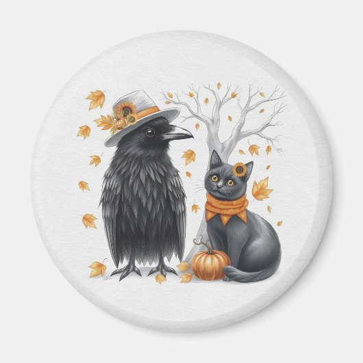 Aimant Corbeau et chat Automne Thanksgiving Crow (Devant)