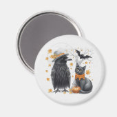 Aimant Corbeau et chat Halloween Automne Crow (Recto/Verso)