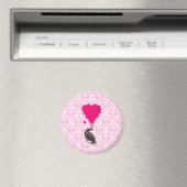 Aimant Corbeau et cœur sur damas rose (In Situ (Lave-vaisselle))