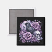 Aimant Corbeau gothique Rose pourpre crâne (Recto/Verso)
