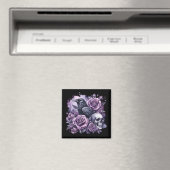 Aimant Corbeau gothique Rose pourpre crâne (In Situ (Lave-vaisselle))