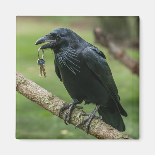 Aimant Corbeau sur une branche avec clé (Devant)