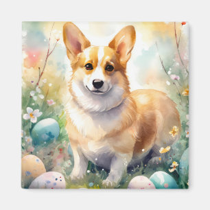 Aimant Corgi avec œufs de Pâques vacances