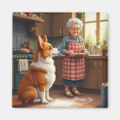 Aimant Corgi Baking with Grandma Christmas Painting (Devant)
