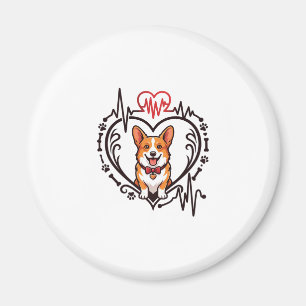 Aimant Corgi Chien Coeur Battement de coeur Ekg Nœud papi