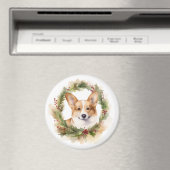 Aimant Corgi Christmas Wreath Festive Pup (In Situ (Lave-vaisselle))