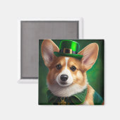 Aimant Corgi Dog en robe de fête St. Patrick (Recto/Verso)