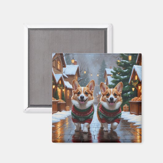 Aimant Corgi Dogs Christmas Snow Holiday (Recto/Verso)