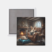Aimant Corgi lit à un chat (Recto/Verso)
