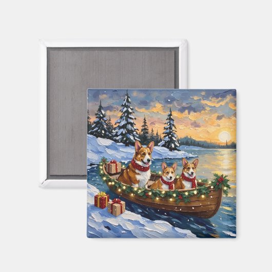 Aimant Corgi Noël Bateau Fêtes (Recto/Verso)