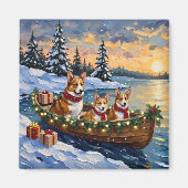 Aimant Corgi Noël Bateau Fêtes (Devant)