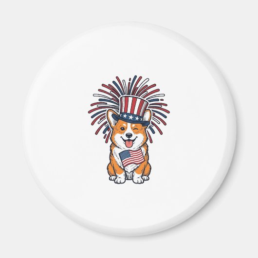 Aimant Corgi patriote Feu d'artifice Chien Conception vec (Devant)