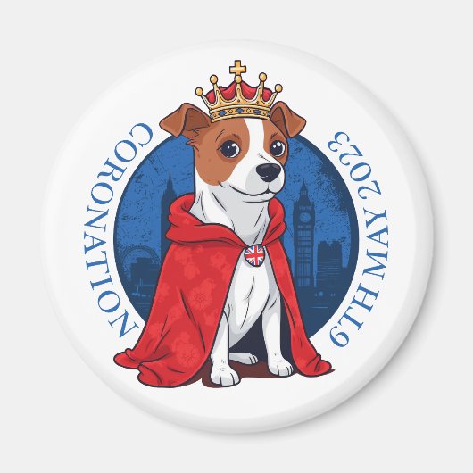 Aimant Coronation UK. Funny Jack Russell terrier chien (Devant)