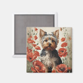 Aimant Corte Yorkshire Terrier Botanique Poppies rouges (Recto/Verso)