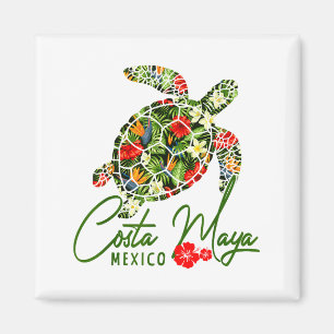 Aimant Costa Maya Mexique Tortue de mer Hibiscus Tropical