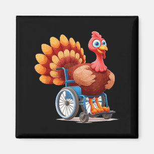 Aimant Costume de dinde joyeuse en fauteuil roulant pour