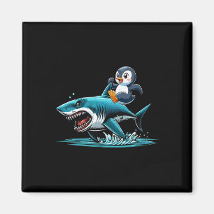 Aimant Costume de requin à cheval sur un pingouin pour en