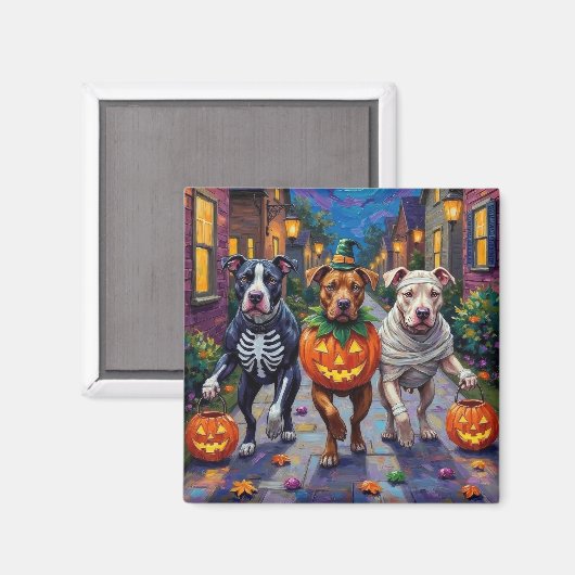 Aimant Costumes d'Halloween Pitbull Dogs Trick or Treatin (Recto/Verso)